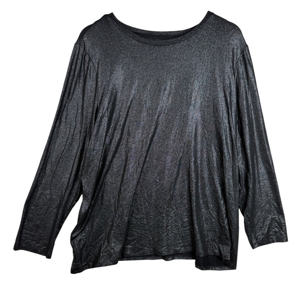Chico's Metallic Shimmer Long Sleeve Shirt size 4 (US XXL) Black
